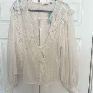 NEW- Eyelet Sheer Ruffle Blouse
